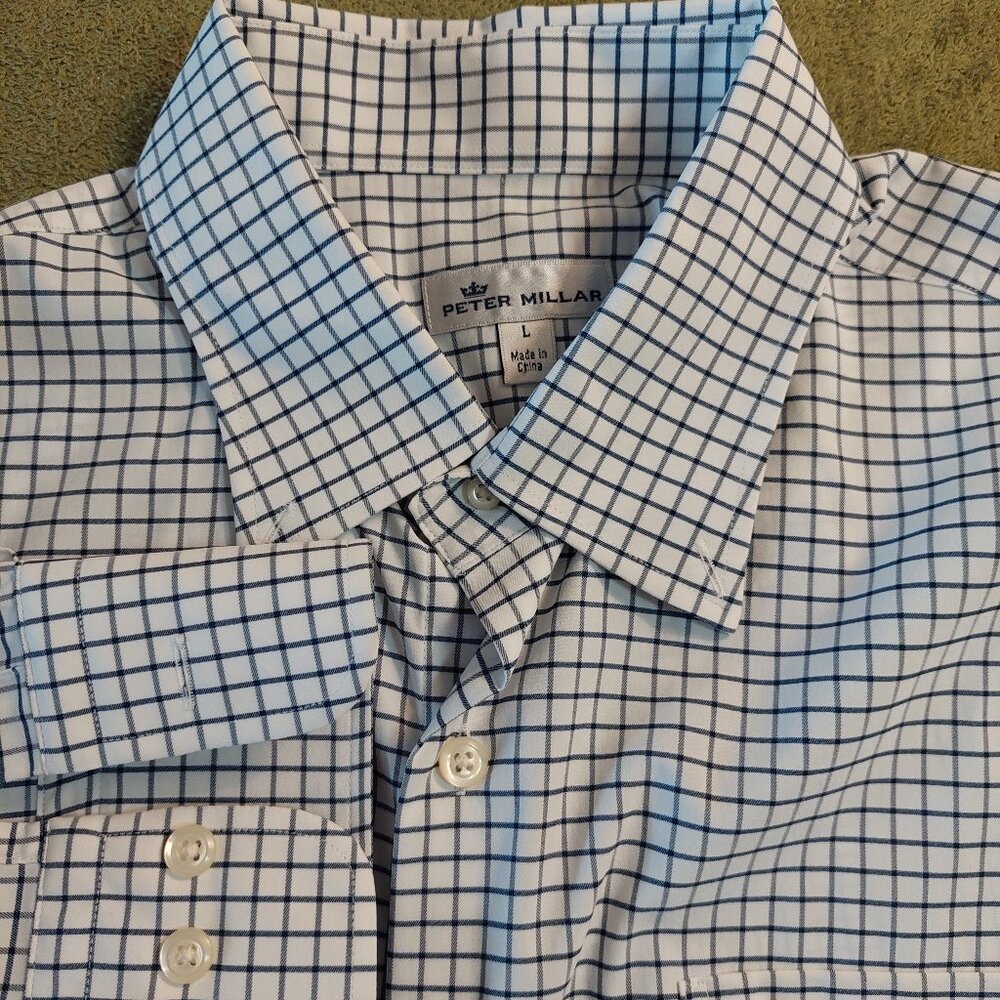 Peter Millar men's size Large button-down Dress Shirt Easy-care Lines Checks